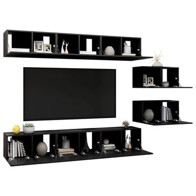 vidaXL TV Cabinets 8 pcs Black Engineered Wood