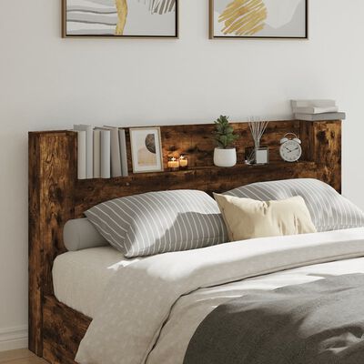 vidaXL Headboard Cabinet with LED Smoked Oak 180x16.5x103.5 cm