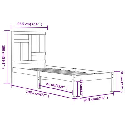 vidaXL Bed Frame without Mattress Black 90x190 cm Single Solid Wood Pine