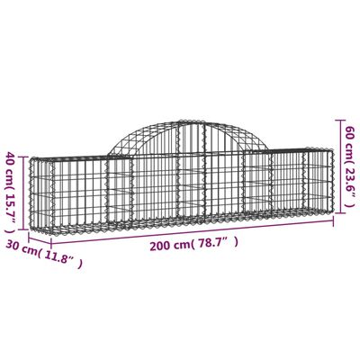 vidaXL Arched Gabion Baskets 9 pcs 200x30x40/60 cm Galvanised Iron