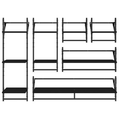 vidaXL 6 Piece Wall Shelf Set with Bars Black Engineered Wood