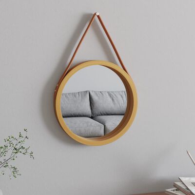 vidaXL Wall Mirror with Strap Gold Ø 35 cm