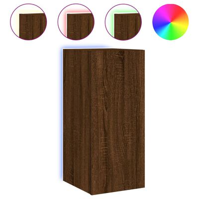 vidaXL TV Wall Cabinets with LED Lights 2 pcs Brown Oak 30.5x35x70 cm