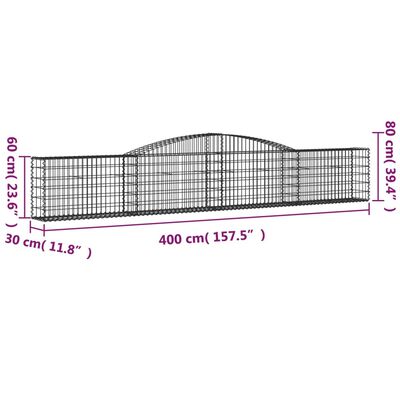 vidaXL Arched Gabion Baskets 20 pcs 400x30x60/80 cm Galvanised Iron