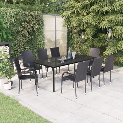 vidaXL 9 Piece Garden Dining Set Black