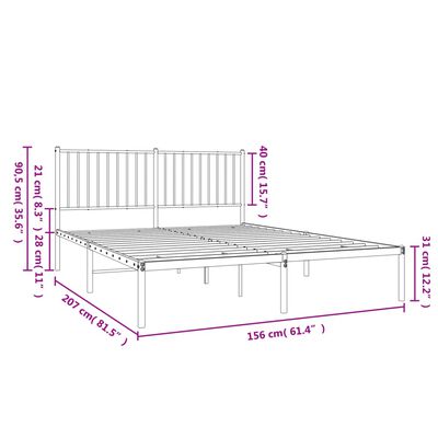 vidaXL Metal Bed Frame without Mattress with Headboard White 150x200 cm King Size