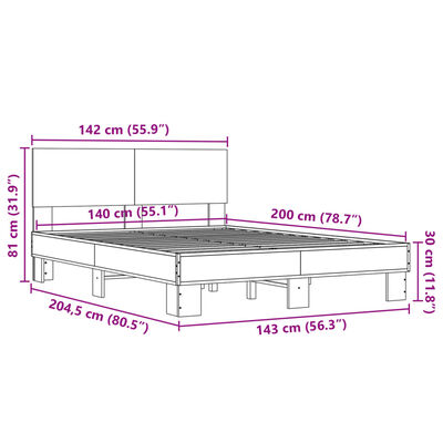 vidaXL Bed Frame without Mattress Brown Oak 140x200 cm