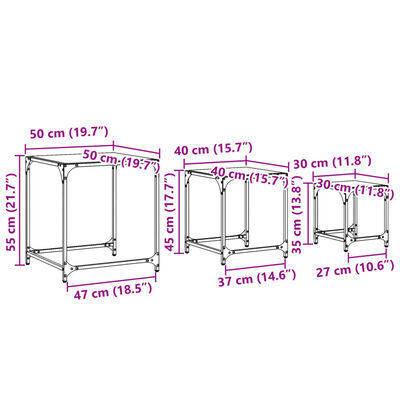 vidaXL Nesting Coffee Tables 3 pcs with Transparent Glass Top Steel