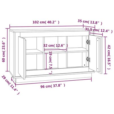 vidaXL Sideboard Sonoma Oak 102x35x60 cm Engineered Wood