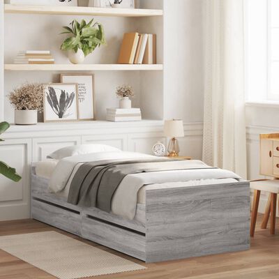 vidaXL Bed Frame with Drawers without Mattress Grey Sonoma 100x200 cm