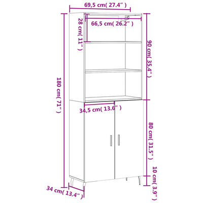 vidaXL Highboard Concrete Grey 69.5x34x180 cm Engineered Wood