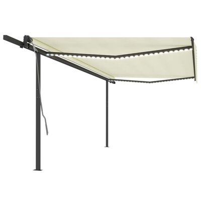 vidaXL Manual Retractable Awning with LED 5x3 m Cream