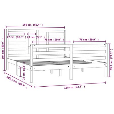 vidaXL Bed Frame without Mattress White Solid Wood 160x200 cm