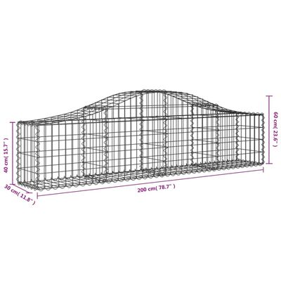 vidaXL Arched Gabion Baskets 30 pcs 200x30x40/60 cm Galvanised Iron