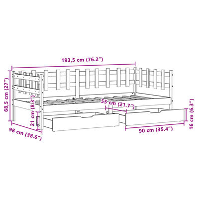 vidaXL Daybed with Drawers without Mattress White 90x190 cm Single Solid Wood