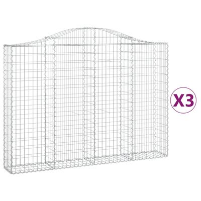 vidaXL Arched Gabion Baskets 3 pcs 200x30x140/160 cm Galvanised Iron