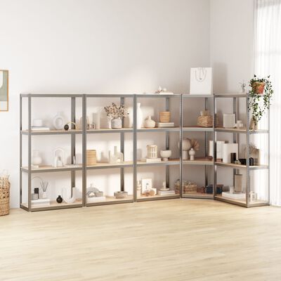 vidaXL 4-Layer Shelves 5 pcs Silver Steel&Engineered Wood