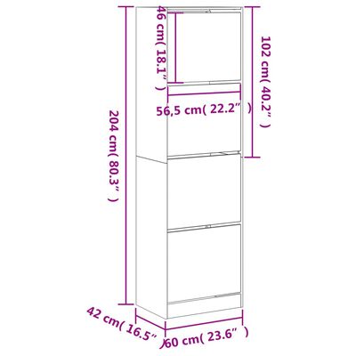 vidaXL Shoe Cabinet with 4 Flip-Drawers Grey Sonoma 60x42x204 cm