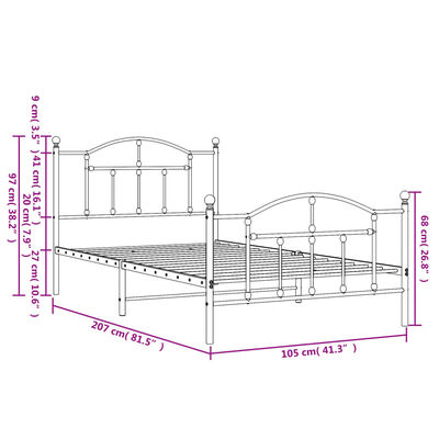 vidaXL Metal Bed Frame with Headboard and Footboard Black 100x200 cm