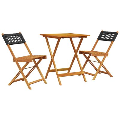 vidaXL 3 Piece Bistro Set Black Poly Rattan and Solid Wood