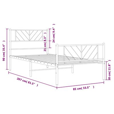 vidaXL Metal Bed Frame without Mattress with Footboard White 80x200 cm