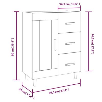 vidaXL Sideboard High Gloss White 69.5x34x90 cm Engineered Wood