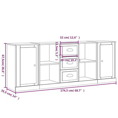 vidaXL Sideboards 3 pcs Brown Oak Engineered Wood