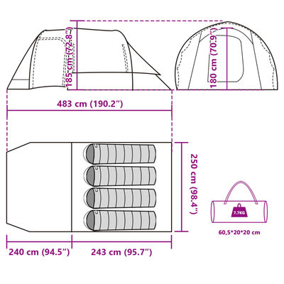 vidaXL Camping Tent Tunnel 4-Person Green Waterproof