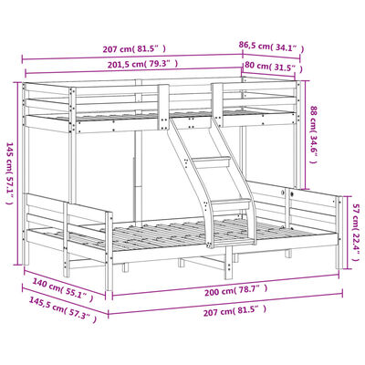 vidaXL Bunk Bed without Mattress 80x200/140x200 cm White Solid Wood