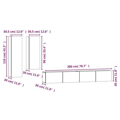 vidaXL 4 Piece TV Cabinet Set Black Engineered Wood