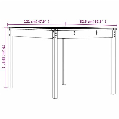 vidaXL Garden Table Honey Brown 121x82.5x76 cm Solid Wood Pine