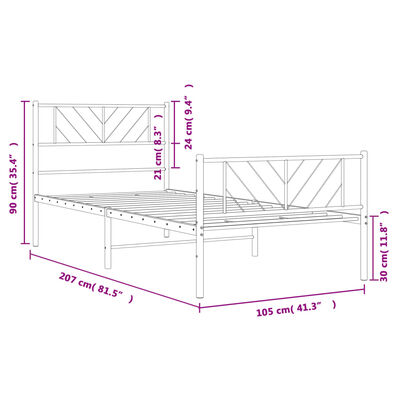 vidaXL Metal Bed Frame without Mattress with Footboard White 100x200 cm