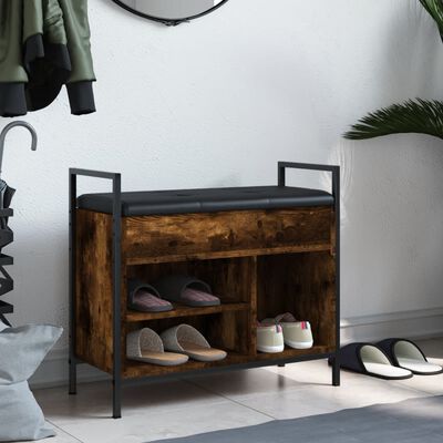 vidaXL Shoe Bench Smoked Oak 65.5x32x57.5 cm Engineered Wood