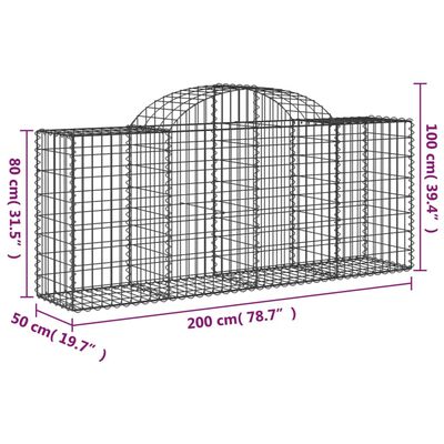 vidaXL Arched Gabion Baskets 9 pcs 200x50x80/100 cm Galvanised Iron