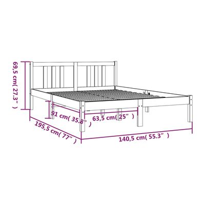 vidaXL Bed Frame without Mattress Black Solid Wood 135x190 cm Double