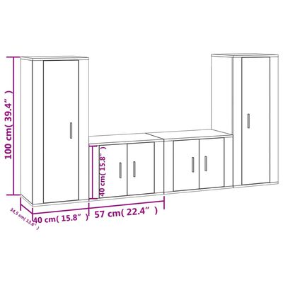 vidaXL 4 Piece TV Cabinet Set Grey Sonoma Engineered Wood