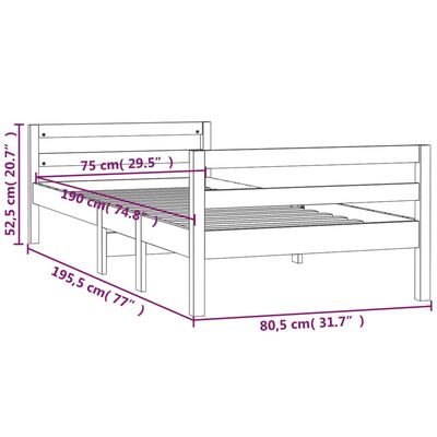 vidaXL Bed Frame without Mattress Black 75x190 cm Small Single Solid Wood Pine