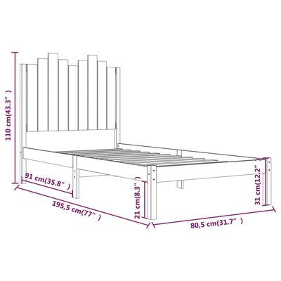 vidaXL Bed Frame without Mattress Black Solid Wood Small Single