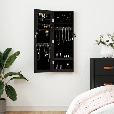 vidaXL Mirror Jewellery Cabinet Wall Mounted Black 30x8.5x90 cm