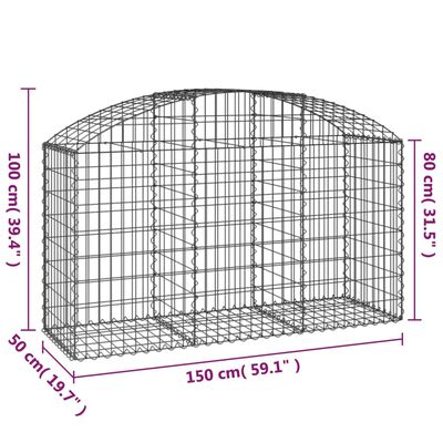 vidaXL Arched Gabion Basket 150x50x80/100 cm Galvanised Iron