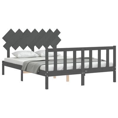 vidaXL Bed Frame without Mattress Grey King Size Solid Wood Pine