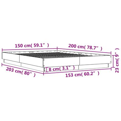 vidaXL Bed Frame without Mattress Grey Sonoma 150x200 cm King Size