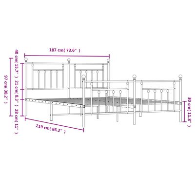 vidaXL Metal Bed Frame without Mattress with Footboard White 183x213 cm