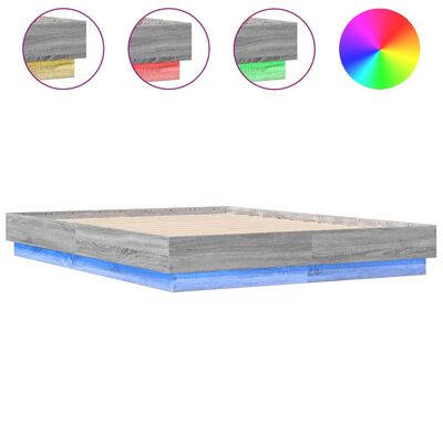 vidaXL Bed Frame with LED without Mattress Grey Sonoma 120x190 cm Small Double