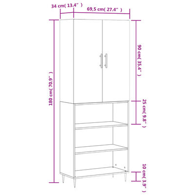 vidaXL Highboard Grey Sonoma 69.5x34x180 cm Engineered Wood