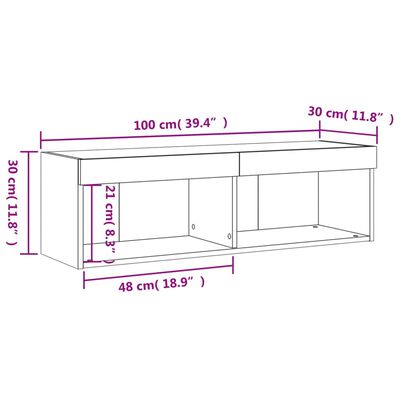 vidaXL TV Cabinet with LED Lights Brown Oak 100x30x30 cm