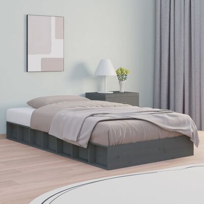 vidaXL Bed Frame without Mattress Grey 75x190 cm Small Single Solid Wood