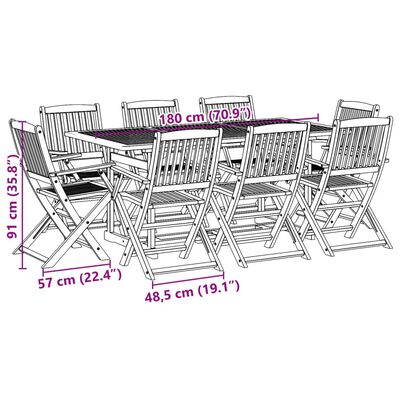 vidaXL 9 Piece Garden Dining Set 180x90x75 cm Solid Wood Acacia