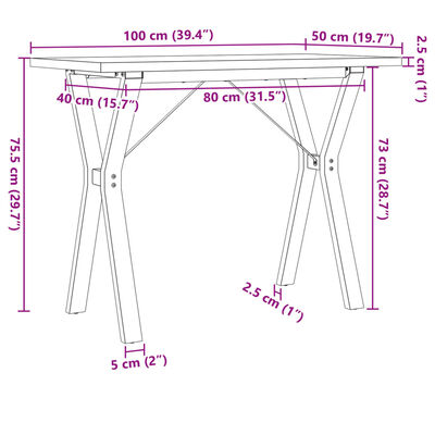 vidaXL Dining Table Y-Frame 100x50x75.5 cm Solid Wood Pine and Cast Iron