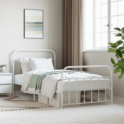 vidaXL Metal Bed Frame without Mattress with Footboard White 100x200 cm